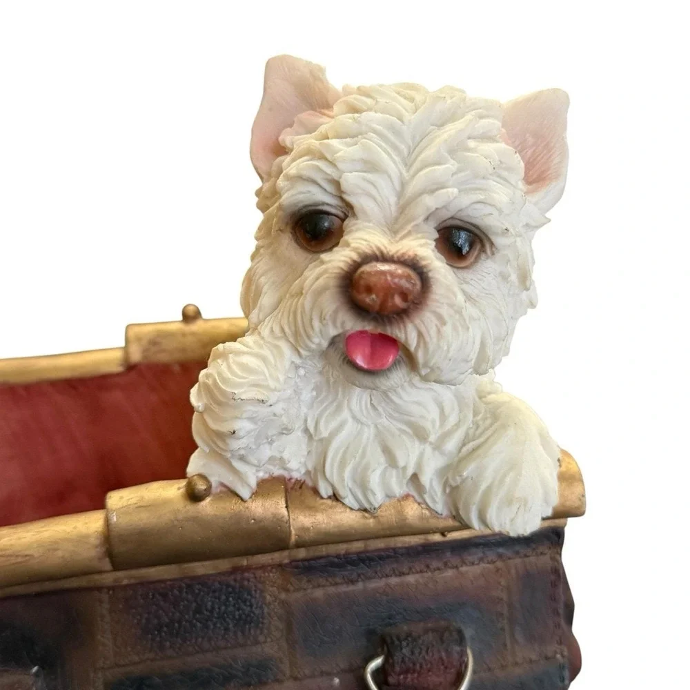 Vintage Westie Dog Purse Planter Resin Basket Faux Leather Handles Terrier Decor